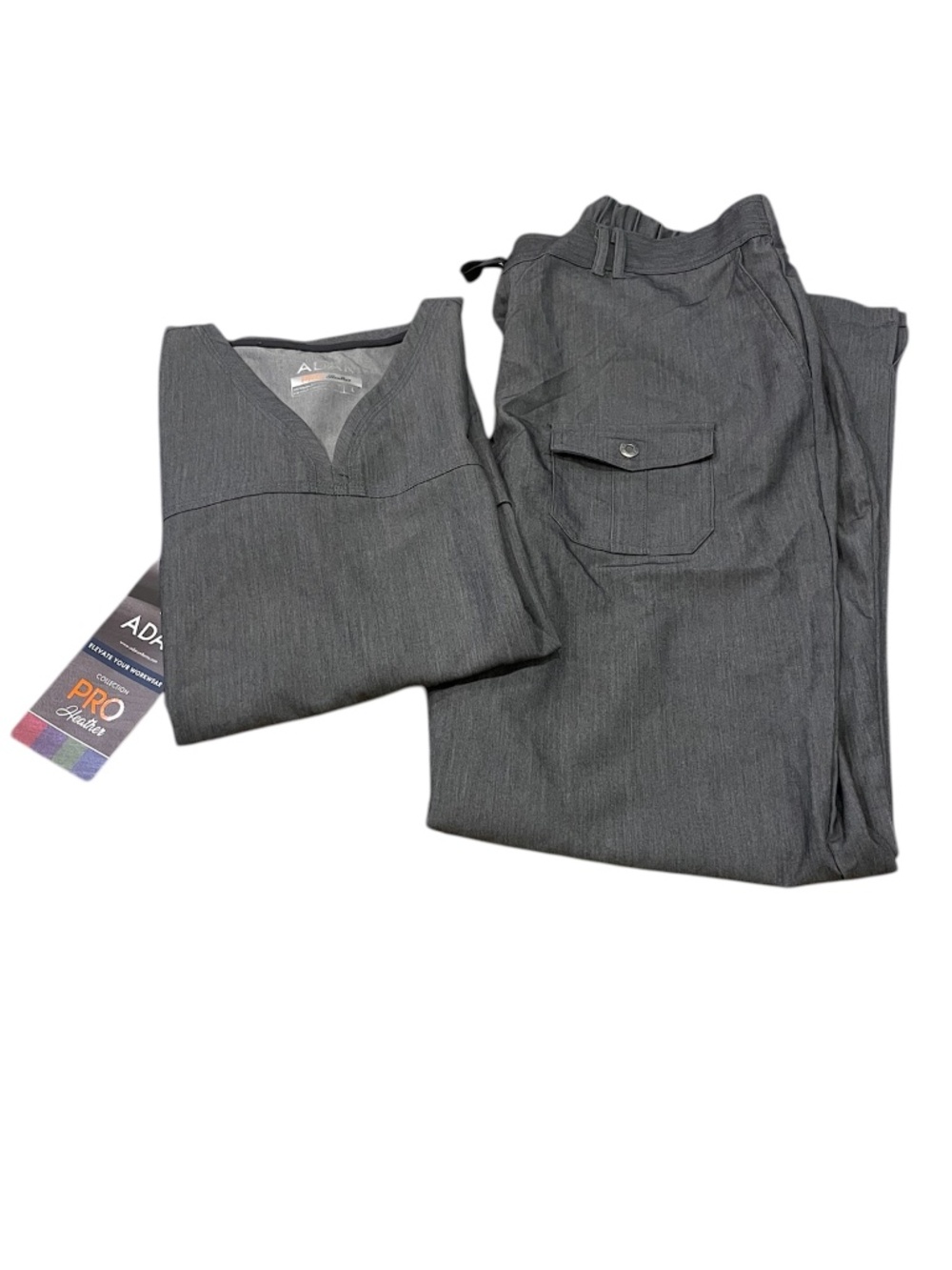 ADAR NWT Heather Gray Straight Leg Scrub Set Women’s Size L